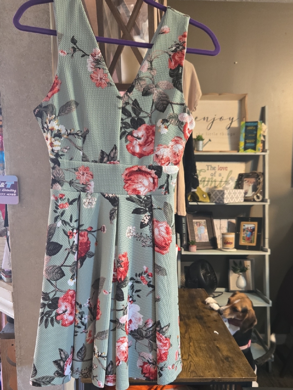 Haute Monde Floral V-Neck Midi Dress in Sage Green and Coral